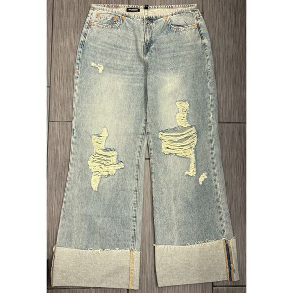 True Religion Women's Blue Leila Cuffed Slung Baggy Jean Size 31 Distressed - Picture 1 of 9